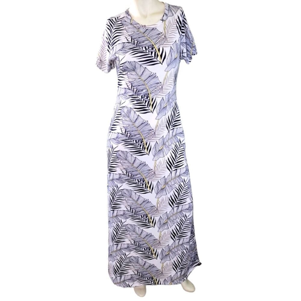 Lularoe Maria Dress Maxi White Black Palms Tropic Hawaiian